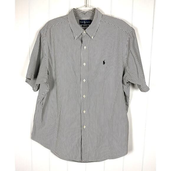 Ralph Lauren Classic Fit Men's Navy and White Striped Short Sleeve Shirt Size XL - Picture 1 of 6